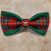Holiday Plaid On Green Burlap with Reindeer Accented Bow Tie