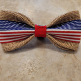 American Flag Burlap Dog Bow Tie