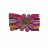 Pink Daisy With Stripped Ribbon Dog Bow